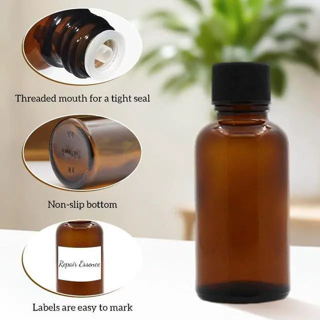 Alt view image 3 of 7 - 6Pcs Amber Glass Essential Oil Bottles with Orifice Reducer and Black Cap Empty Cosmetic Perfume Aromatherapy Storage Container Vial Pots Portable Refillable size 30ml/1oz