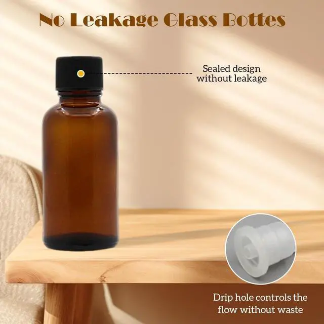 Alt view image 5 of 7 - 6 Pcs 20 ml / 0.67 oz Amber Glass Essential Oil Bottles with Orifice Reducer and Black Cap Empty Refillable Aromatherapy Storage Containers Jars for Perfume Cosmetic Liquids