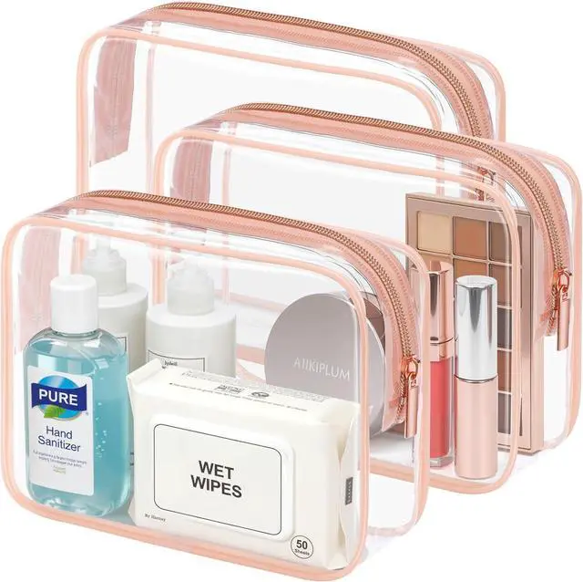 Main image of PACKISM TSA Approved Toiletry Bag - Clear Makeup Bag for Travel, Rose Pink | 3 Pack Quart-Size, Metal Smooth Zipper, Clear Easy-Check, for 3-1-1 Liquids, Toiletry Bag for Airport Lines, Women, Men