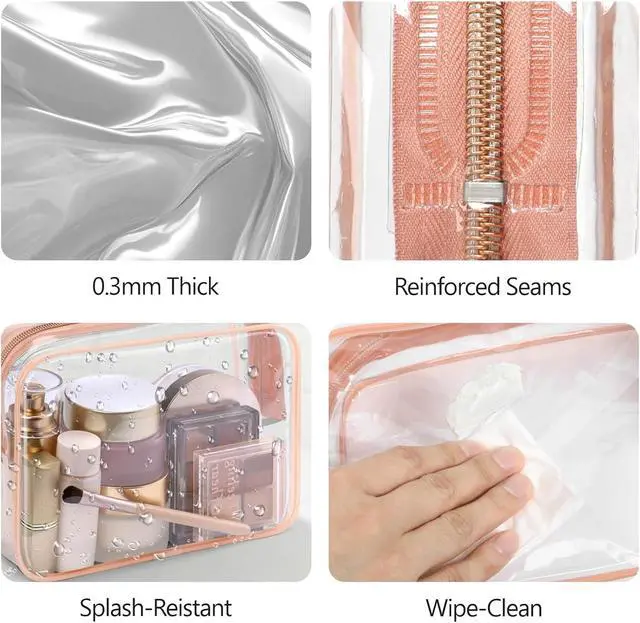 Alt view image 7 of 7 - PACKISM TSA Approved Toiletry Bag - Clear Makeup Bag for Travel, Rose Pink | 3 Pack Quart-Size, Metal Smooth Zipper, Clear Easy-Check, for 3-1-1 Liquids, Toiletry Bag for Airport Lines, Women, Men