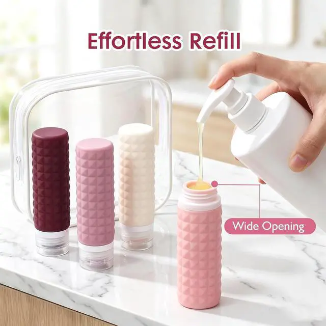Alt view image 4 of 7 - Travel Bottles for Toiletries, TSA Approved Travel Size Containers, Leak Proof Silicone Shampoo Bottles, Small Toiletry Containers with Clear Bag for Shampoo Conditioner Lotion