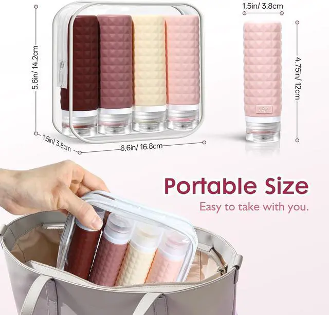 Alt view image 6 of 7 - Travel Bottles for Toiletries, TSA Approved Travel Size Containers, Leak Proof Silicone Shampoo Bottles, Small Toiletry Containers with Clear Bag for Shampoo Conditioner Lotion