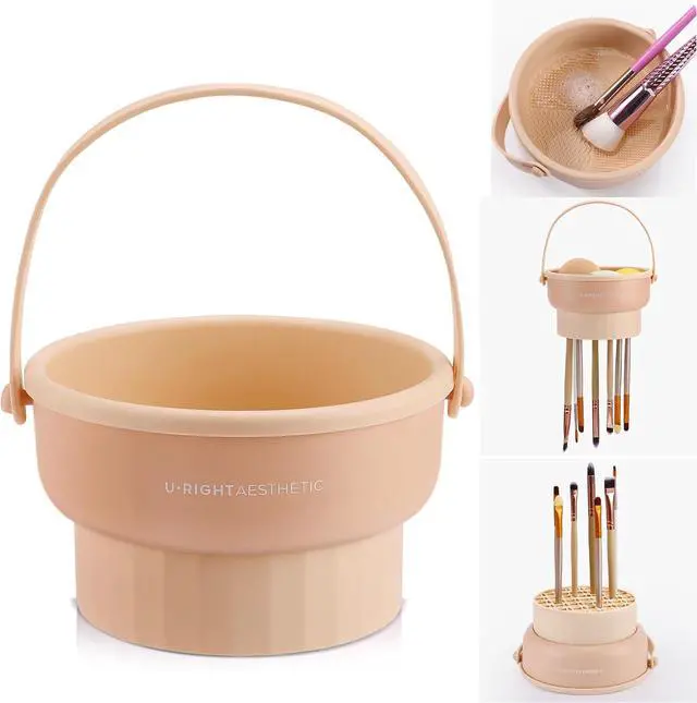 Main image of 3 in 1 Silicone Makeup Brush Cleaner Bowl Makeup Brush Cleaner MatKhaki | Make up Brush Cleaner Tool for Cleaning, Organizer and Air Drying