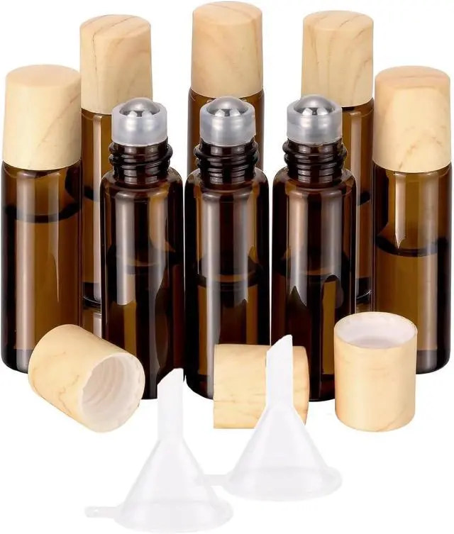 Main image of 5mL(1/6 Oz) Amber Glass Roll On Bottles, 8 Pack | Leak Proof Refillable Roller Bottles for Essential Oils, Perfume, DIY Craft, Samples, Eye Roller, Travel Portable
