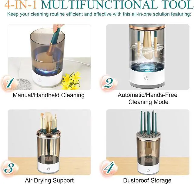 Alt view image 4 of 7 - Automatic Makeup Painting Brush Cleaner, 4-IN-1 Multifunctional Tool, Deeper Clean, Air Drying, Dust-proof, for All Size Brushes, Versatile Design