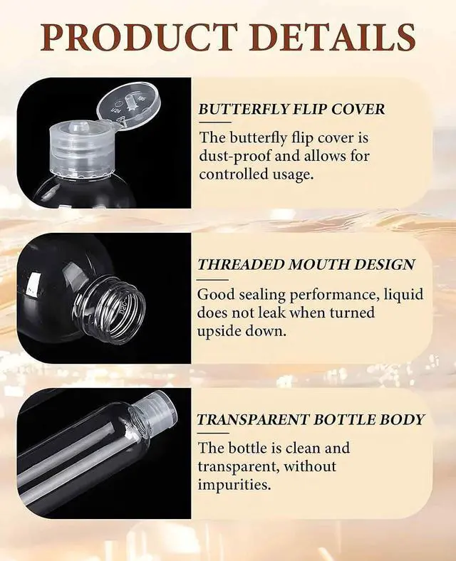 Alt view image 3 of 7 - 8 Pack 3.4 oz (100 ml) Plastic Travel Bottles for Toiletries, TSA Approved Leak Proof Small Clear Bottles with Labels