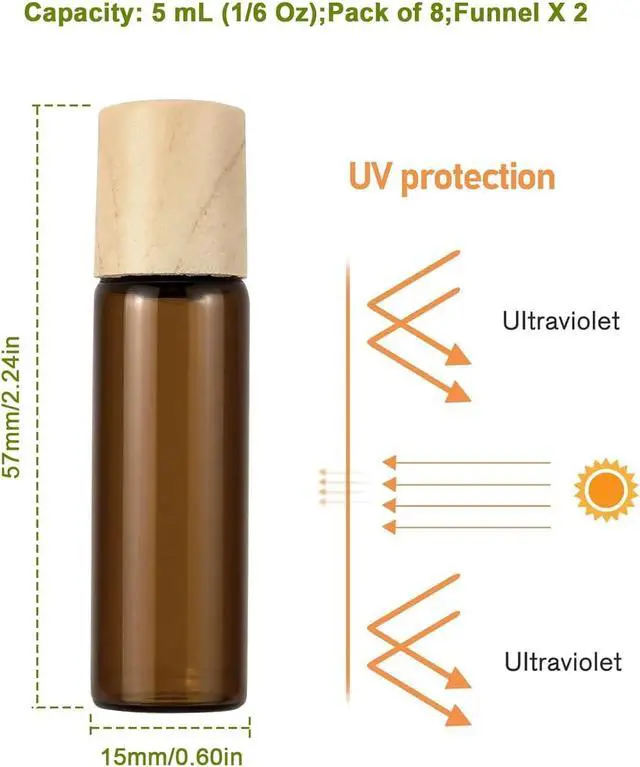 Alt view image 4 of 7 - 5mL(1/6 Oz) Amber Glass Roll On Bottles, 8 Pack | Leak Proof Refillable Roller Bottles for Essential Oils, Perfume, DIY Craft, Samples, Eye Roller, Travel Portable
