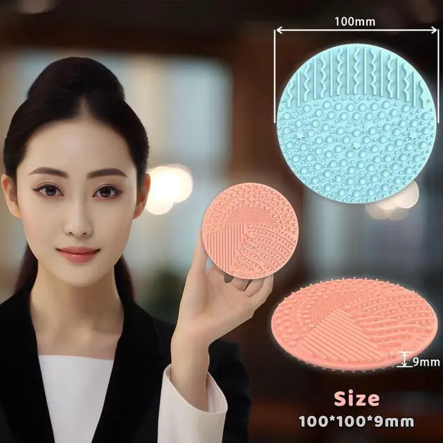Alt view image 2 of 7 - 2 Pieces Silicone Makeup Brush Cleaner, YalsFTY Cosmetic Brush Scrubber Mat Pad Cleaning Tool, Dual-Sided Functionality to Accommodate All types of Brushes, Powder Puffs and Sponges (Blue & Peach)