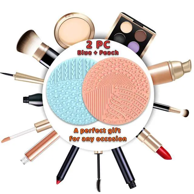 Alt view image 3 of 7 - 2 Pieces Silicone Makeup Brush Cleaner, YalsFTY Cosmetic Brush Scrubber Mat Pad Cleaning Tool, Dual-Sided Functionality to Accommodate All types of Brushes, Powder Puffs and Sponges (Blue & Peach)