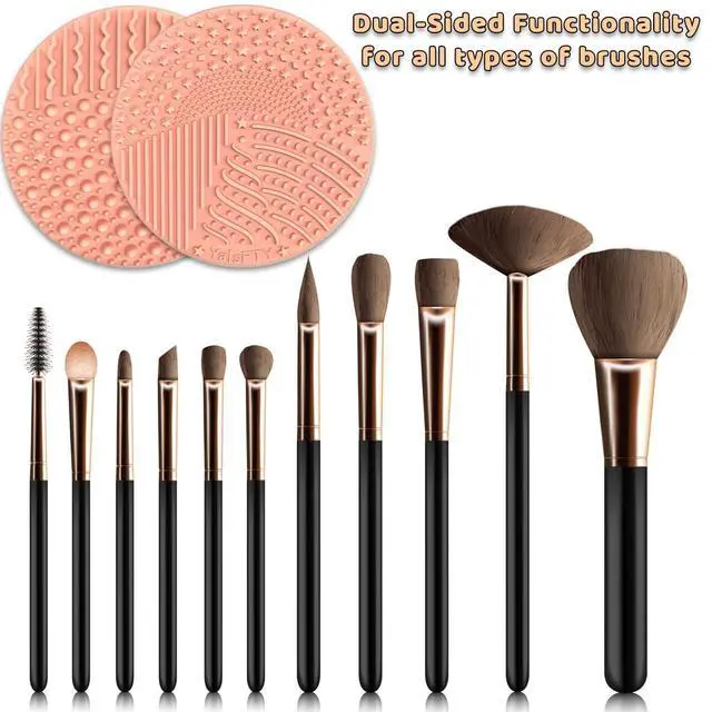 Alt view image 4 of 7 - 2 Pieces Silicone Makeup Brush Cleaner, YalsFTY Cosmetic Brush Scrubber Mat Pad Cleaning Tool, Dual-Sided Functionality to Accommodate All types of Brushes, Powder Puffs and Sponges (Blue & Peach)
