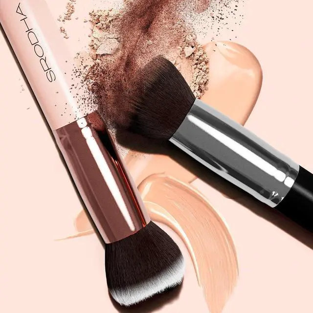 Alt view image 2 of 7 - Beauty Make Up Brush Set | 3 Piece Kit | Face Brushes Liquid Foundation Concealer Powder Blush Blending | Includes Flat Top Kabuki, Makeup Blender Sponge & Brush Silicone Cleaning Mat (White)