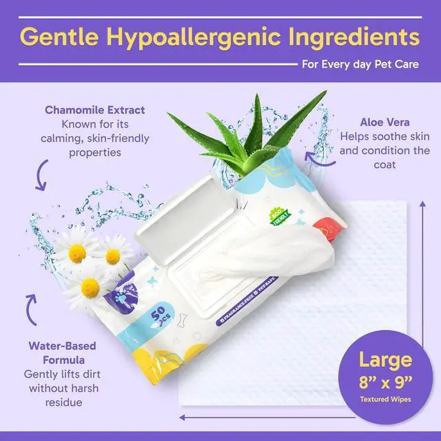 Alt view image 2 of 7 - PETSWORLD 3-in-1 Pet Wipes | Hypoallergenic, Unscented & Biodegradable Grooming Wipes for Body, Paws & Butt | Thick, Durable, Daily Use Pet Cleaning Wipes (50 Count)