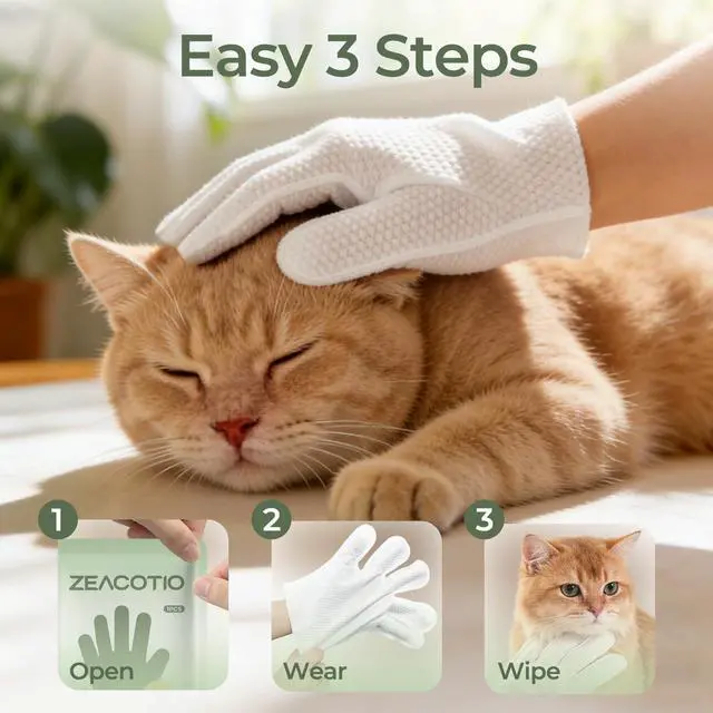 Alt view image 6 of 6 - ZeaCotio Pet Wipes for Dogs and Cats, Pet Glove Wipes for Paws, Coat, Face and Butt, Thick Soft Pet Cleaning Wipes for Daily Grooming, Dog Grooming Wipes for Travel and Outdoor Use, 10PCS
