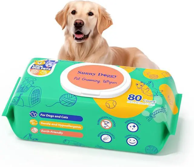 Main image of Pet Wipes 80 Count, Dog Wipes Cleaning Deodorizing Cat Wipes, 8 x 8 Inch Dog Grooming Wipes for Butt Paws Ear Eyes and Body
