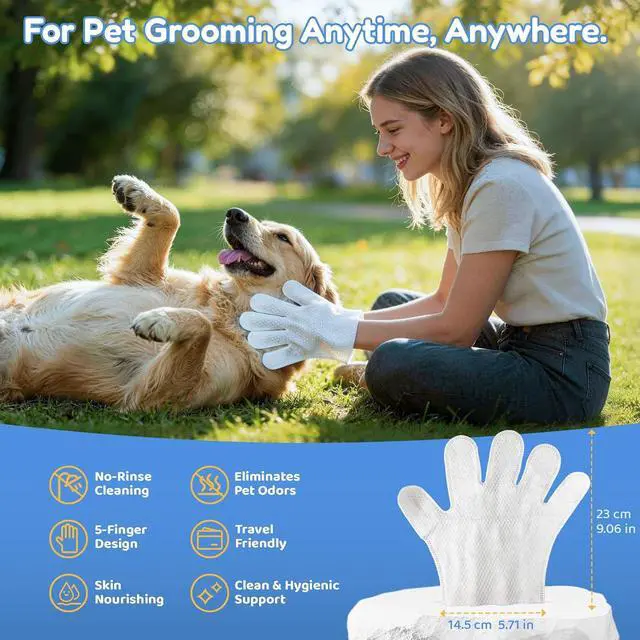 Alt view image 4 of 7 - Pet Glove Wipes for Dogs & Cats, Individually Wrapped, 10 Pack | No-rinse hydrosol care with persimmon tannin, jojoba and olive oils; deodorizes, lifts dirt and nourishes skin and coat.