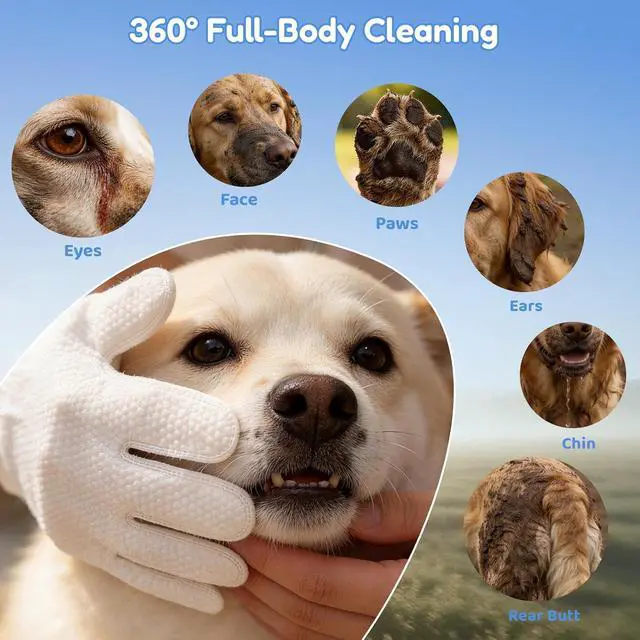 Alt view image 5 of 7 - Pet Glove Wipes for Dogs & Cats, Individually Wrapped, 10 Pack | No-rinse hydrosol care with persimmon tannin, jojoba and olive oils; deodorizes, lifts dirt and nourishes skin and coat.