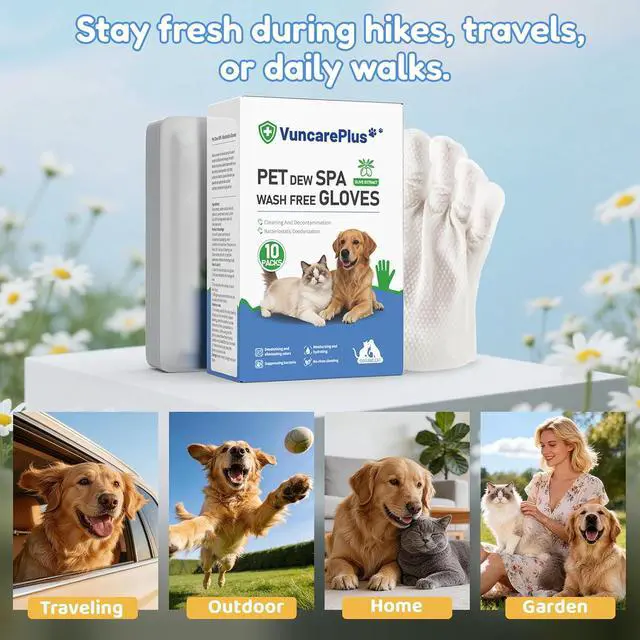 Alt view image 7 of 7 - Pet Glove Wipes for Dogs & Cats, Individually Wrapped, 10 Pack | No-rinse hydrosol care with persimmon tannin, jojoba and olive oils; deodorizes, lifts dirt and nourishes skin and coat.