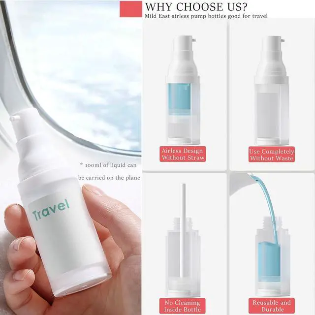 Alt view image 3 of 6 - Mild East 3pcs 20ml Sterile Airless Pump Bottle | Bottle with Funnel Easy to Carry and Fill Matte Lotion Bottles For Travel
