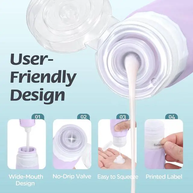 Alt view image 4 of 7 - 6Pcs Travel Bottles for Toiletries, Silicone Travel Size Containers Set | TSA Approved BPA-FREE Silicone Leak Proof Refillable Bottles and Jars, Women & Men Airplane Cruise Essentials Kit (PURPLE)