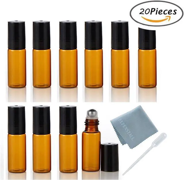 Alt view image 4 of 5 - ELFENSTALL- 20PCS 5ml Amber Glass Roller Bottles Roll On Bottle Container with Metal Ball for Essential Oil Aromatherapy Perfumes and Lip Balms - 3ML Dropper Included