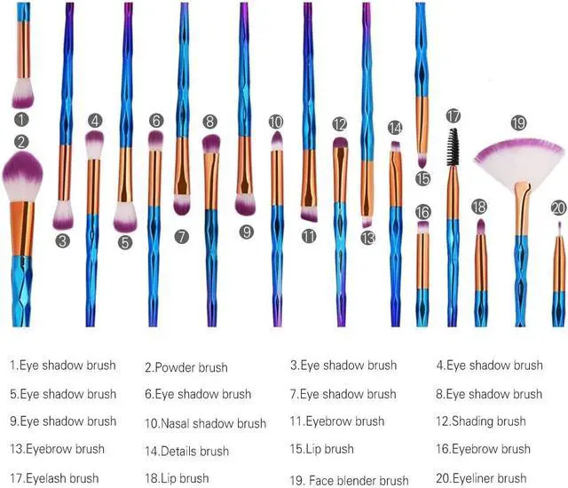Alt view image 4 of 5 - KOLIGHT Pack of 20pcs Cosmetic Eye Shadow Sponge Eyeliner Eyebrow Lip Nose Foundation Powder Makeup Brushes Sets (purple)