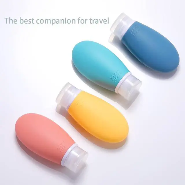 Alt view image 3 of 7 - Silicone Travel Bottles, 4 Pack 3.4oz Leak Proof Liquid Squeezable Refillable Portable Accessories/Cosmetic Containers, BPA Free, Travel Size for Toiletries Shampoo Conditioner Lotion