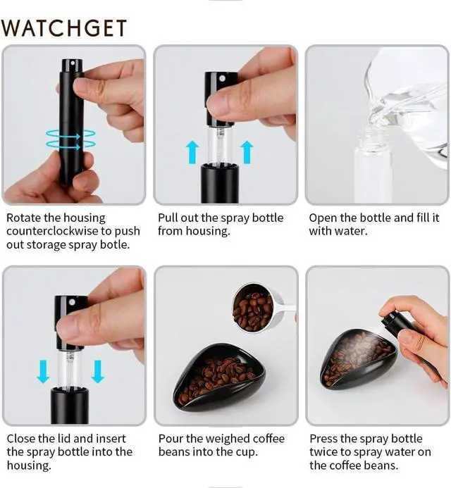 Alt view image 6 of 7 - 2Pcs/10ml Coffee Bean Spray Bottle, Black | Fine Mist Sprayer for Reducing Static,Portable Refillable Sprayer for Coffee,Barista Tool for Coffee Grinding & Espresso Prep