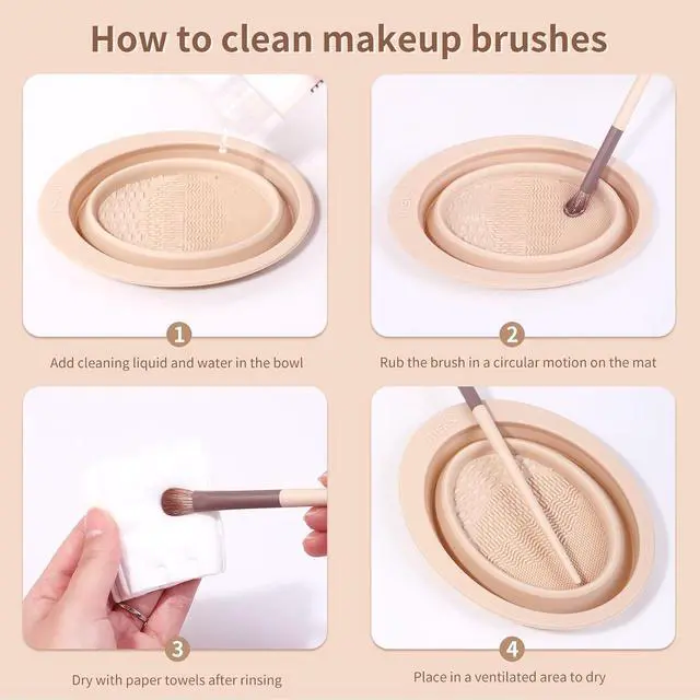 Alt view image 4 of 7 - Foldable Silicone Makeup Brush Cleaner Bowl MSQ Makeup Brush Cleaning Mat Portable Cleaning Tool for Brushes, Powder Puffs and Sponges