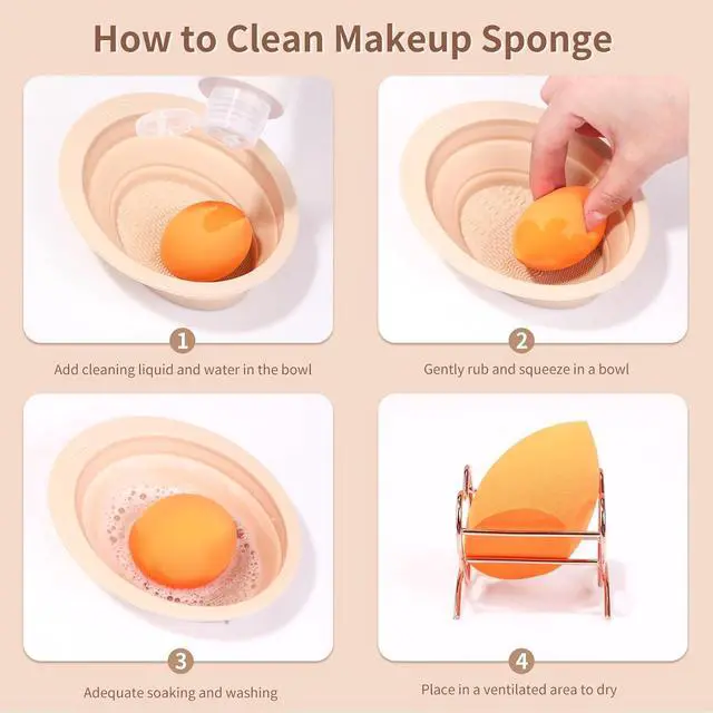 Alt view image 5 of 7 - Foldable Silicone Makeup Brush Cleaner Bowl MSQ Makeup Brush Cleaning Mat Portable Cleaning Tool for Brushes, Powder Puffs and Sponges