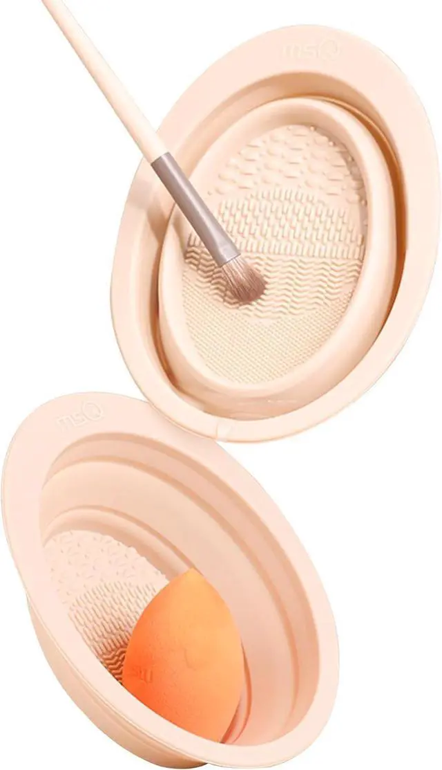 Main image of Foldable Silicone Makeup Brush Cleaner Bowl MSQ Makeup Brush Cleaning Mat Portable Cleaning Tool for Brushes, Powder Puffs and Sponges