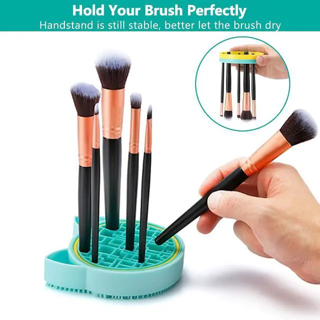 Alt view image 5 of 7 - TailaiMei 2 in 1 Makeup Brush Cleaning Mat With Drying Holder, Silicon Cat Shaped Cleaner Pad, Cosmetic Organizer Rack, Portable Washing Tool for Makeup (Green)