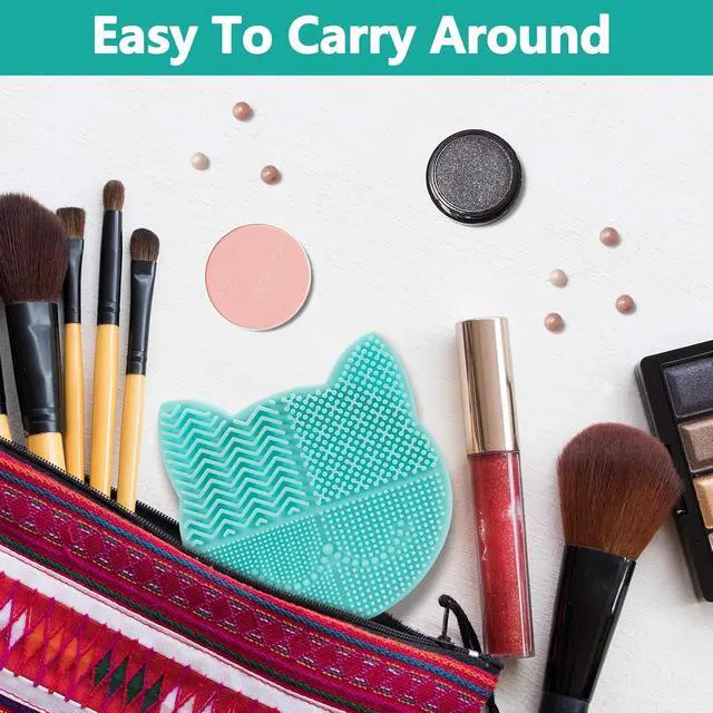 Alt view image 6 of 7 - TailaiMei 2 in 1 Makeup Brush Cleaning Mat With Drying Holder, Silicon Cat Shaped Cleaner Pad, Cosmetic Organizer Rack, Portable Washing Tool for Makeup (Green)