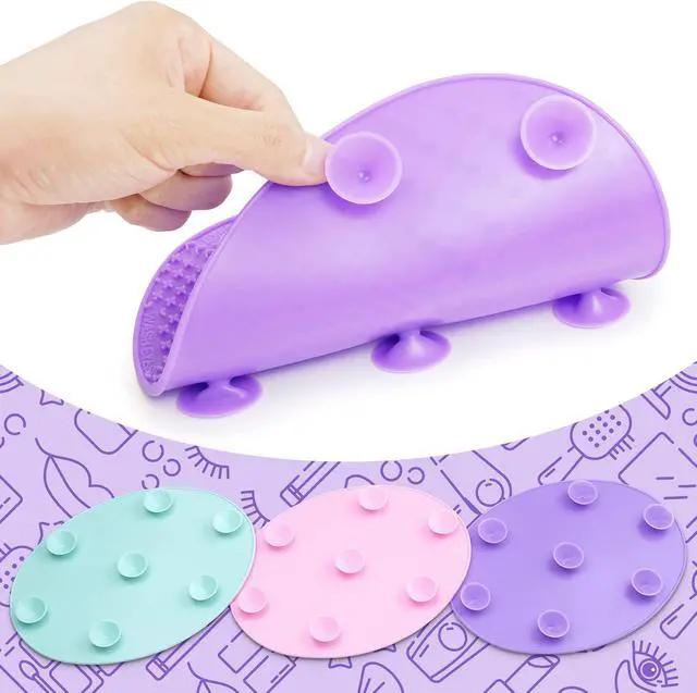 Alt view image 3 of 6 - Makeup Brush Cleaner Mat Silicone Brush Cleaning Mat Big Size Make Up Brush Clean Pad with Suction Cup for Makeup Brush Cleaning (Purple)