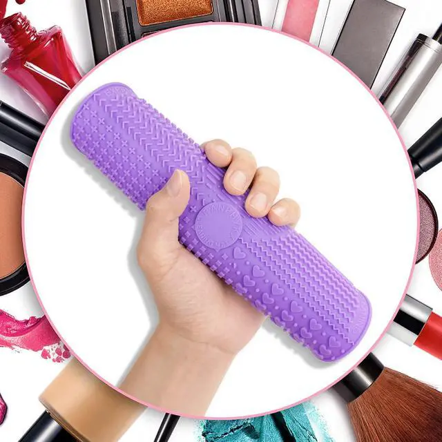 Alt view image 6 of 6 - Makeup Brush Cleaner Mat Silicone Brush Cleaning Mat Big Size Make Up Brush Clean Pad with Suction Cup for Makeup Brush Cleaning (Purple)