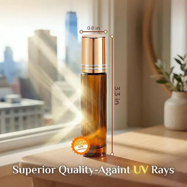 Alt view image 3 of 7 - PrettyCare 12 Pack, 10 ml Essential Oil Roller Bottles with Stainless Steel Roller Ball - Refillable Leak-proof Empty Thick Amber Glass Roll on Bottles with Metal Caps for Travel, Perfume
