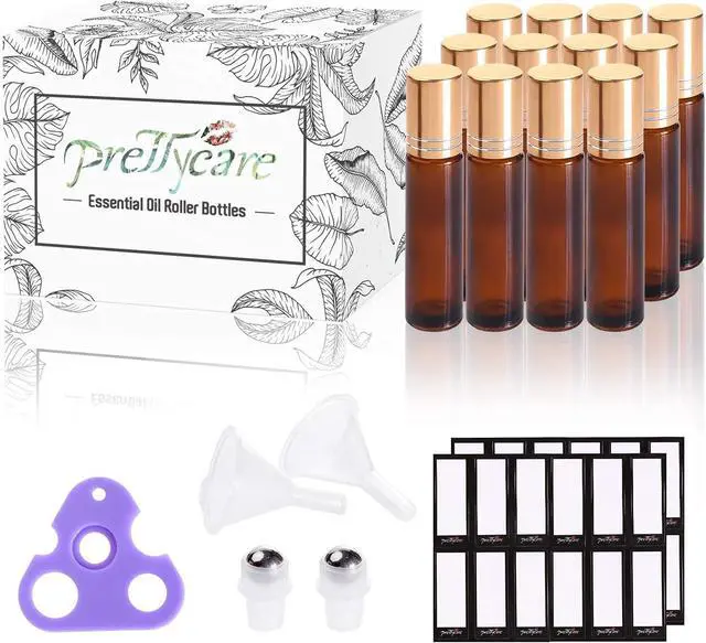 Alt view image 2 of 7 - PrettyCare 12 Pack, 10 ml Essential Oil Roller Bottles with Stainless Steel Roller Ball - Refillable Leak-proof Empty Thick Amber Glass Roll on Bottles with Metal Caps for Travel, Perfume