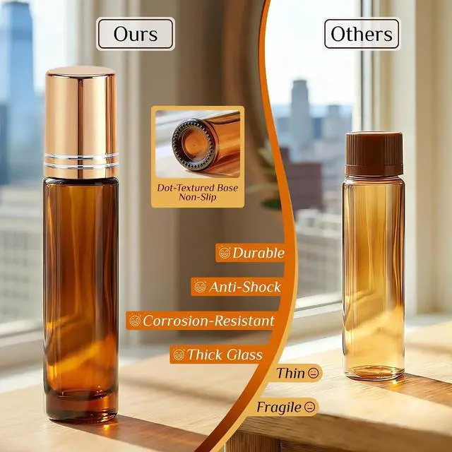 Alt view image 5 of 7 - PrettyCare 12 Pack, 10 ml Essential Oil Roller Bottles with Stainless Steel Roller Ball - Refillable Leak-proof Empty Thick Amber Glass Roll on Bottles with Metal Caps for Travel, Perfume