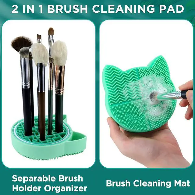 Alt view image 2 of 7 - Mygeromon Makeup Brush Cleaner Mat Silicone with Dryer Holder (Green) | 2 in 1 Portable Cosmetic Tool