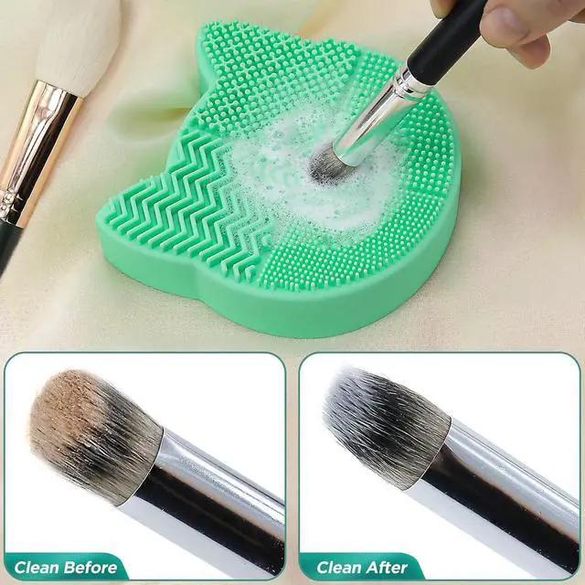 Alt view image 3 of 7 - Mygeromon Makeup Brush Cleaner Mat Silicone with Dryer Holder (Green) | 2 in 1 Portable Cosmetic Tool