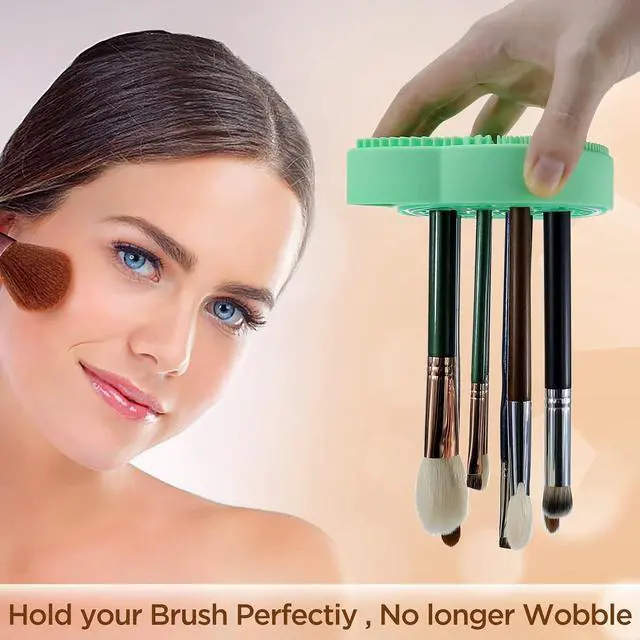 Alt view image 5 of 7 - Mygeromon Makeup Brush Cleaner Mat Silicone with Dryer Holder (Green) | 2 in 1 Portable Cosmetic Tool