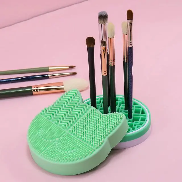 Alt view image 4 of 7 - Mygeromon Makeup Brush Cleaner Mat Silicone with Dryer Holder (Green) | 2 in 1 Portable Cosmetic Tool
