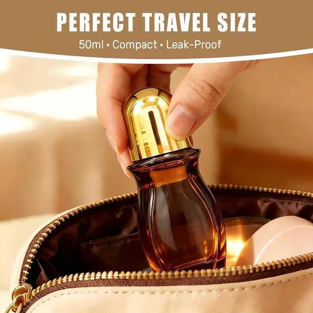 Alt view image 5 of 6 - 50ml Rose Quartz Roller Waist Amber Bottles for Castor Oil | Refillable Glass Roll-On Bottles with Natural Crystal Roller Balls,Leak-Proof Gold Caps for Essential Oils, Perfume