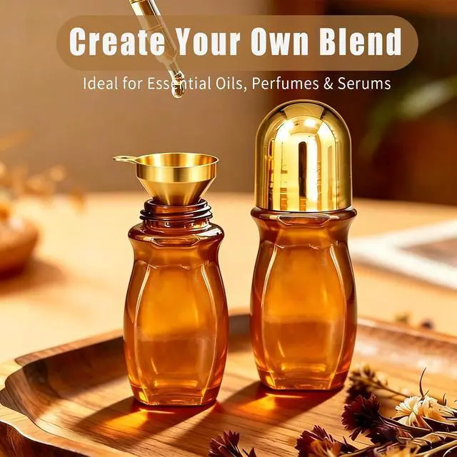 Alt view image 6 of 6 - 50ml Rose Quartz Roller Waist Amber Bottles for Castor Oil | Refillable Glass Roll-On Bottles with Natural Crystal Roller Balls,Leak-Proof Gold Caps for Essential Oils, Perfume