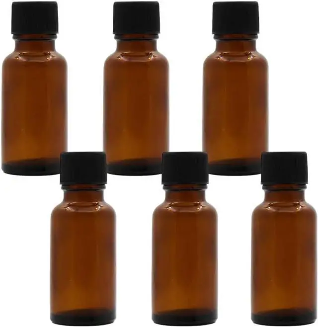 Main image of 6 Pcs 20 ml / 0.67 oz Amber Glass Essential Oil Bottles with Orifice Reducer and Black Cap Empty Refillable Aromatherapy Storage Containers Jars for Perfume Cosmetic Liquids