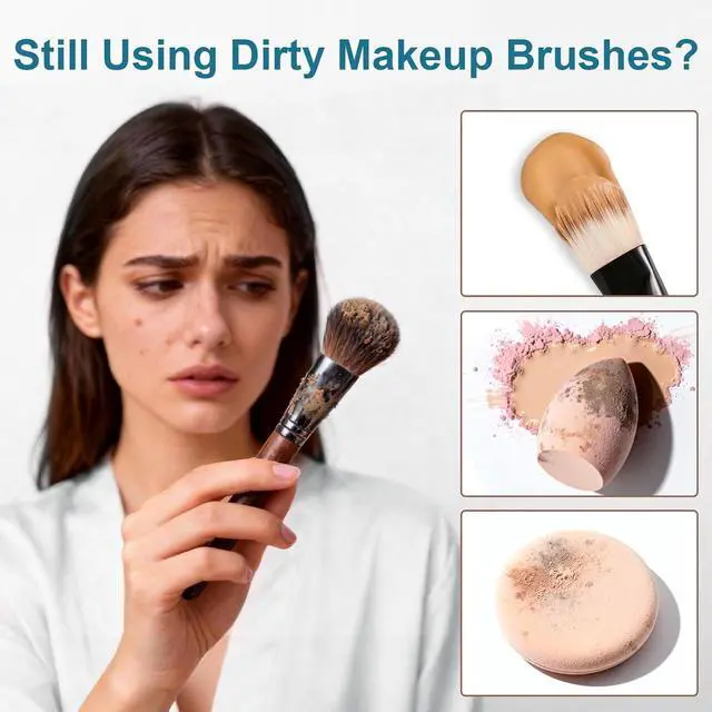 Alt view image 6 of 7 - Makeup Brush Cleaner, Make Up Brush Cleaner Cleanser Solution + Brush Cleaner Mat, Makeup Cleaner for Brushes, Sponges, Deep Clean Shampoo, Gentle Formula Cruelty Free & Vegan 3 Pcs Set