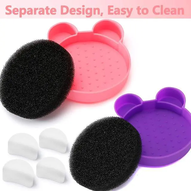 Alt view image 6 of 6 - TailaiMei 2 Pack Makeup Brush Cleaning Mat with Color Removal Sponge, 2 in 1 Design Silicone Cleaner Pad for Dry Brush Color Switch and Wet Cleaning (Pink&Purple)