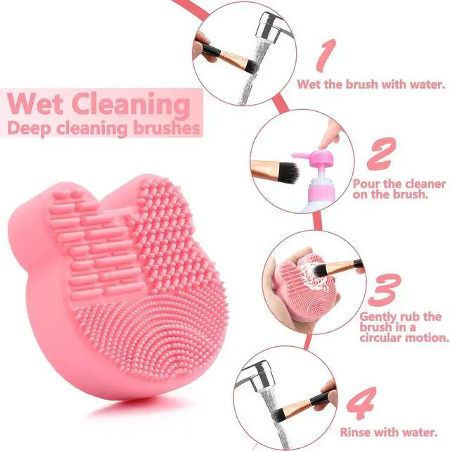Alt view image 3 of 6 - TailaiMei 2 Pack Makeup Brush Cleaning Mat with Color Removal Sponge, 2 in 1 Design Silicone Cleaner Pad for Dry Brush Color Switch and Wet Cleaning (Pink&Purple)