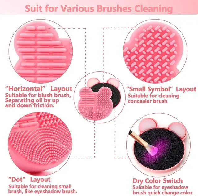 Alt view image 5 of 6 - TailaiMei 2 Pack Makeup Brush Cleaning Mat with Color Removal Sponge, 2 in 1 Design Silicone Cleaner Pad for Dry Brush Color Switch and Wet Cleaning (Pink&Purple)