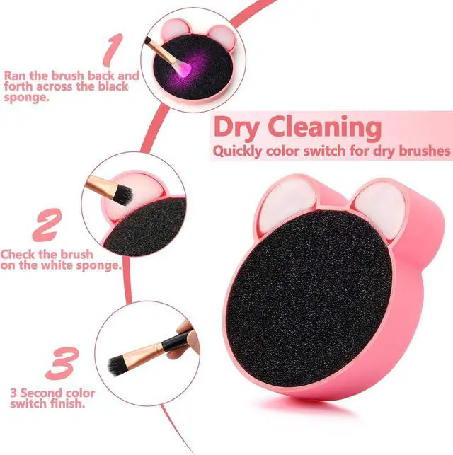 Alt view image 4 of 6 - TailaiMei 2 Pack Makeup Brush Cleaning Mat with Color Removal Sponge, 2 in 1 Design Silicone Cleaner Pad for Dry Brush Color Switch and Wet Cleaning (Pink&Purple)