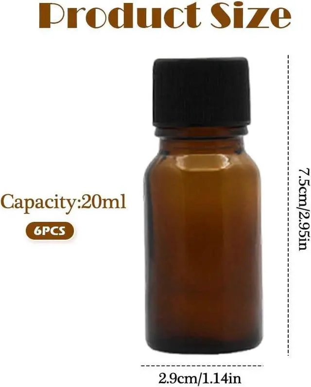 Alt view image 2 of 7 - 6 Pcs 20 ml / 0.67 oz Amber Glass Essential Oil Bottles with Orifice Reducer and Black Cap Empty Refillable Aromatherapy Storage Containers Jars for Perfume Cosmetic Liquids